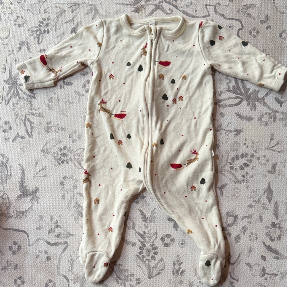Mori Clever Zip Baby Pajamas in Festive Print (0-3mo)